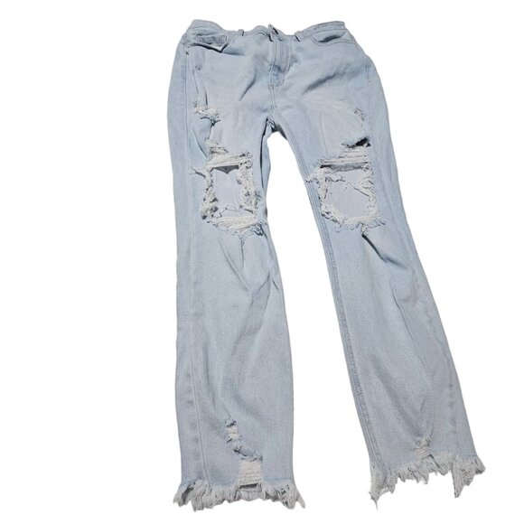 Cello Jeans Womens Size 13 Straight Leg High Rise Ripped Light Wash Denim Pants - Picture 2 of 7